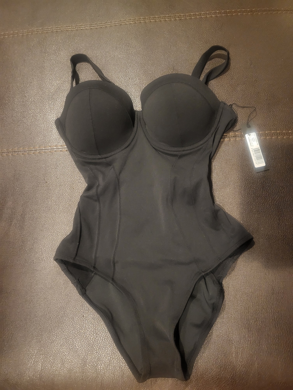 NWT TA3 Black Lushy One-Piece Corset Swimsuit, Size M, Reg/Long Torso, F/G Cup